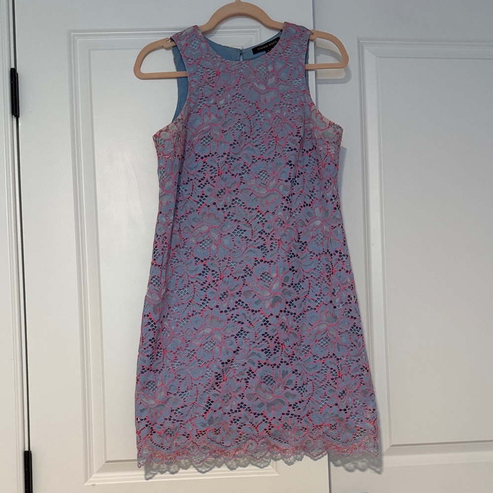 Cynthia Steffe Lavender Lace Shift Dress with Pink Underlay